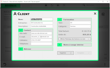 Capture d'écran miniature de l'interface des contacts clients